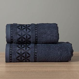 Ręcznik bawełniany PAOLA 70x140 granatowy z bordiurą w rozety