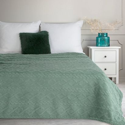 Koc narzuta WARKOCZ 200x220 Design91 miętowy z ozdobnym warkoczem