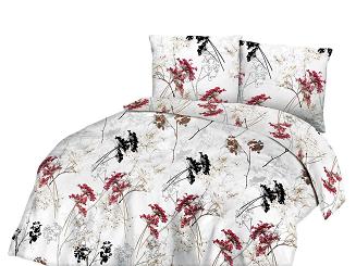 Pościel satyna bawełniana 160x200 SATYNLOVE biała czerwone czarne kwiaty
