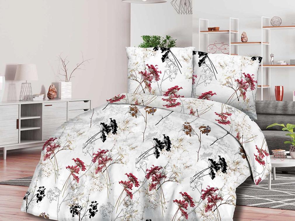 Pościel satyna bawełniana 160x200 SATYNLOVE biała czerwone czarne kwiaty