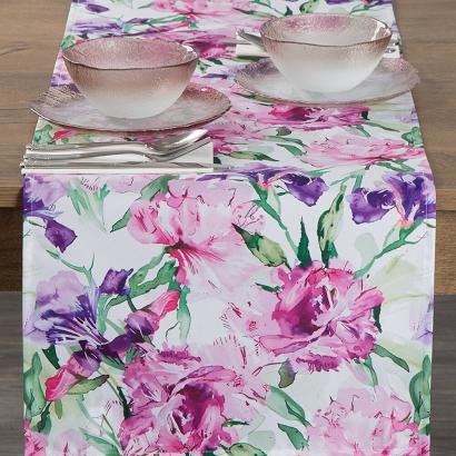 Obrus/bieżnik dekoracyjny wodoodporny GARDEN 40x140 Eurofirany różowy w subtelny nadruk kwiatów