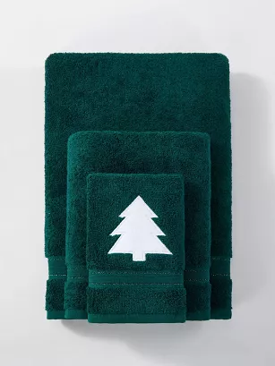 Świąteczny ręcznik bawełniany CHRISTMAS TREE 30x50 butelkowy z haftem choinki