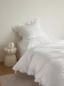 Pościel satyna bawełniana 160x200 Ruffy Premium biała z falbanką