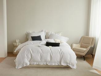 Pościel satyna bawełniana 160x200 Ruffy Premium biała z falbanką