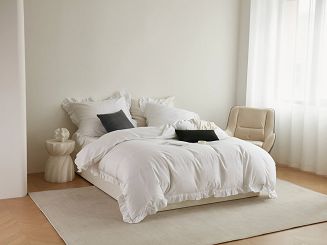 Pościel satyna bawełniana 160x200 Ruffy Premium biała z falbanką