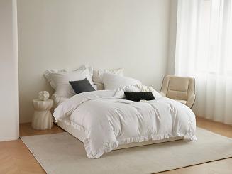 Pościel satyna bawełniana 160x200 Ruffy Premium biała z falbanką