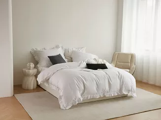 Pościel satyna bawełniana 160x200 Ruffy Premium biała z falbanką