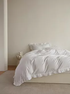 Pościel satyna bawełniana 160x200 Ruffy Premium biała z falbanką