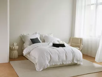 Pościel satyna bawełniana 160x200 Ruffy Premium biała z falbanką