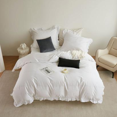 Pościel satyna bawełniana 160x200 Ruffy Premium biała z falbanką