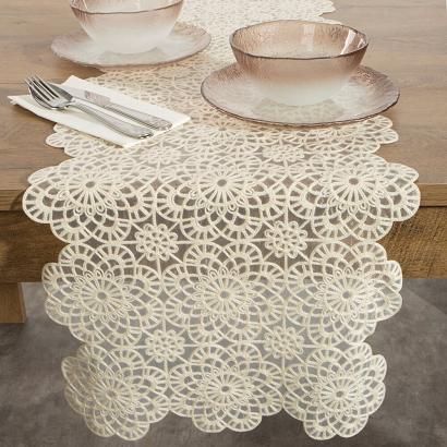 Bieżnik dekoracyjny IRINA 35x140 Eurofirany beżowy haftowany woal