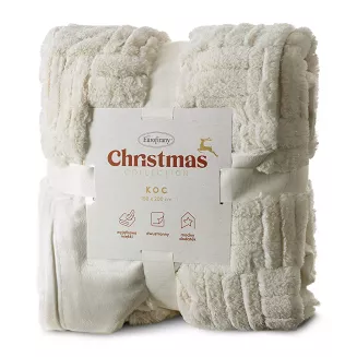 Koc świąteczny BLINK3 150x200 Eurofirany kremowy złoty puszysty wytłaczany wzór