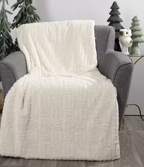 Koc świąteczny BLINK3 150x200 Eurofirany kremowy złoty puszysty wytłaczany wzór