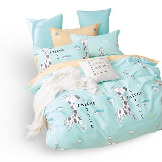 Pościel dla dzieci 160x200 turkusowa żółta mały przyjaciel żyrafa
