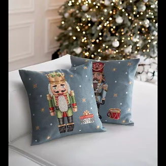 Poszewka dekoracyjna świąteczna gobelinowa 45x45 Eurofirany popielata czerwona dziadek do orzechów