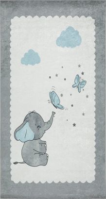 Dywanik dziecięcy BABY1 80x150 Eurofirany kremowy popielaty niebieski słonik