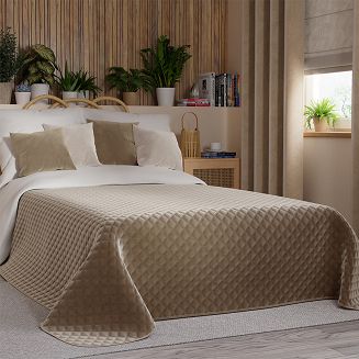 Narzuta dekoracyjna VELVI 170x210 pikowana w geometryczny wzór ciemnobeżowa