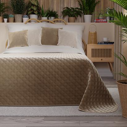 Narzuta dekoracyjna VELVI 170x210 pikowana w geometryczny wzór ciemnobeżowa