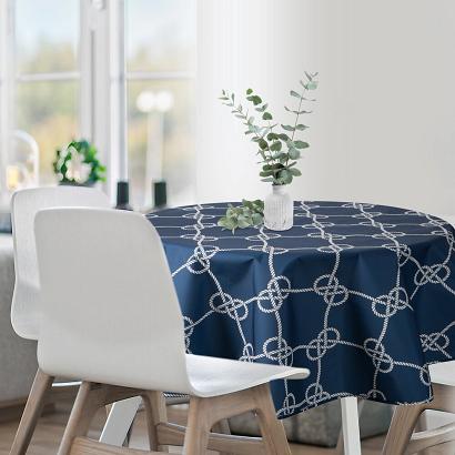 Obrus dekoracyjny wodoodporny okrągły GARDEN 150 Eurofirany granatowy w stylu marynistycznym