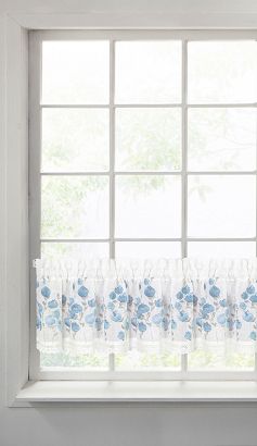Firana gotowa zazdrostka POLA 150x30 Eurofirany biała niebieska kwiaty