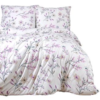 Pościel jersey 160x200 JERSEYLOVE biała kwietne gałązki