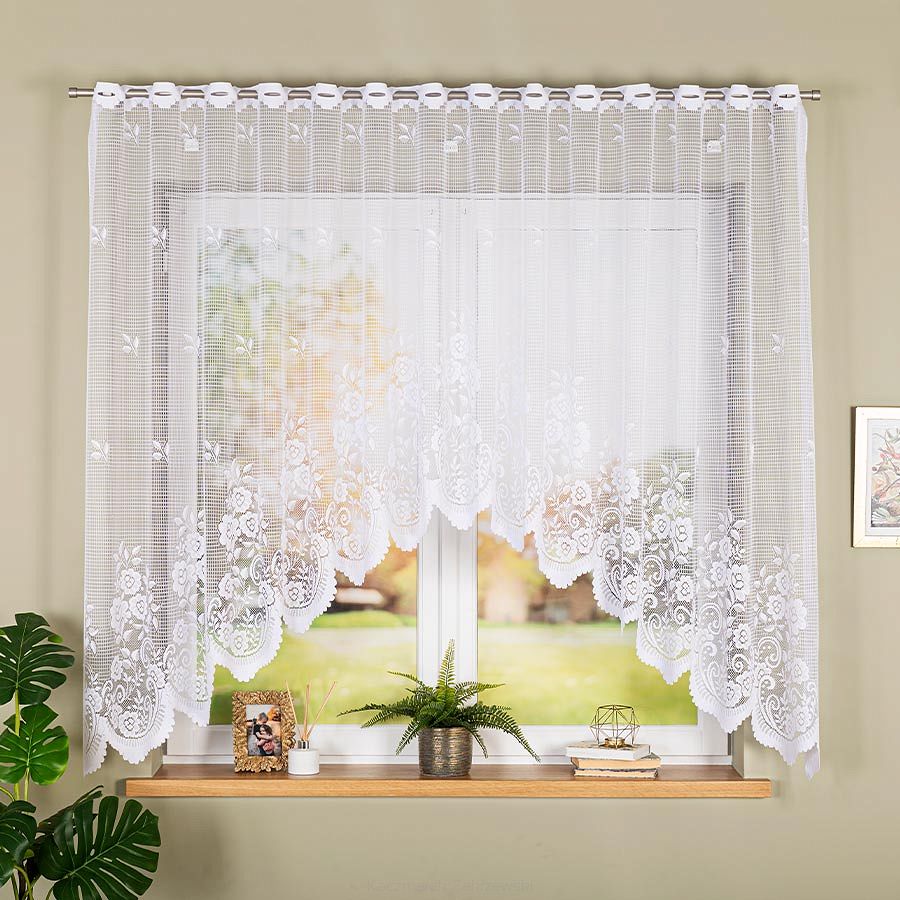 Firanka żakardowa gotowa na szelkach SARA 300x160 biała