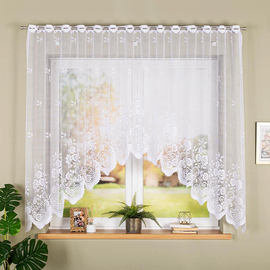 Firanka żakardowa gotowa na szelkach SARA 300x160 biała