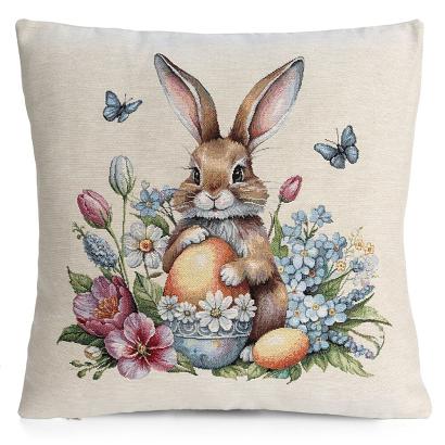 Poszewka dekoracyjna gobelin 45x45 Eurofirany naturalna wielokolorowa zajączek z pisanką