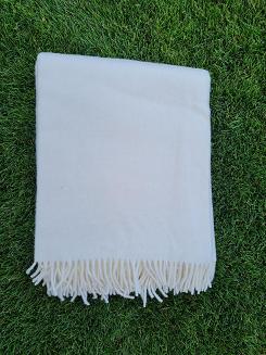 Koc wełniany z frędzlami 150x200 DIAGONAL wełna nowozelandzka ekri