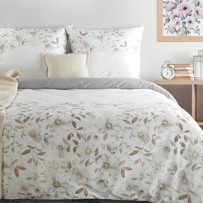 Pościel satynowa SPRING 140x200 Eurofirany popielata biała w subtelne kwiatuszki