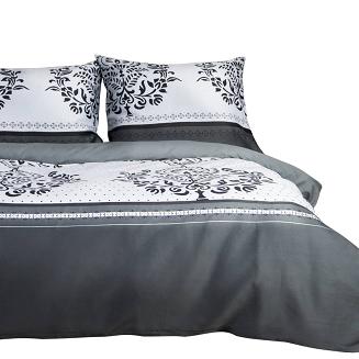 Pościel satyna bawełniana SATYNLOVE 160x200 biała grafitowa pasy ornamenty