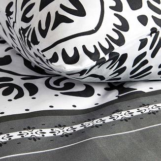 Pościel satyna bawełniana SATYNLOVE 160x200 biała grafitowa pasy ornamenty