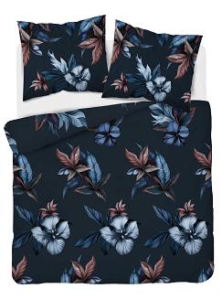 Pościel satynowa 180x200 granatowa duże kolorowe bukiety