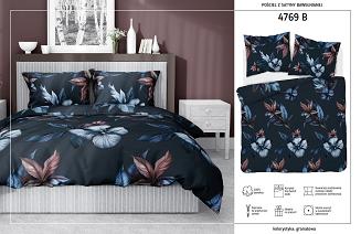 Pościel satynowa 180x200 granatowa duże kolorowe bukiety