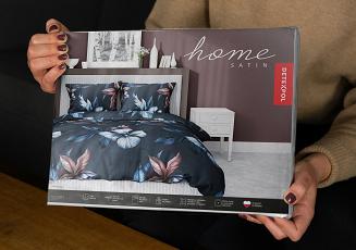 Pościel satynowa 180x200 granatowa duże kolorowe bukiety