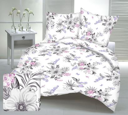 Pościel z kory 160x200 duże szare kwiaty na bieli