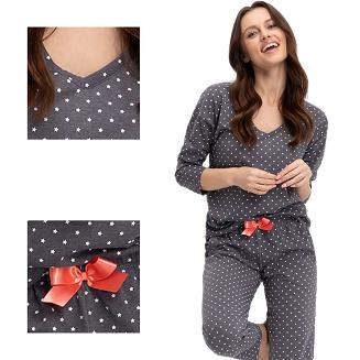 Piżama damska LUNA kod 635 grafitowa w gwiazdki