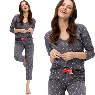 Piżama damska LUNA kod 635 grafitowa w gwiazdki