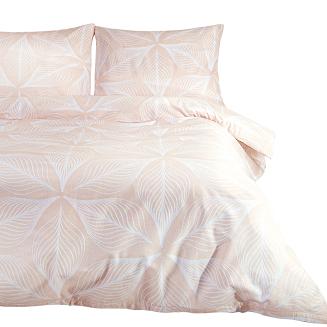 Pościel flanelowa FLANELOVE 220x200 pudrowa w białe liście