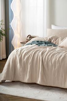 Poszewka muślinowa struktura do narzuty Stella 45x45 beżowa z haftem krzyżyków