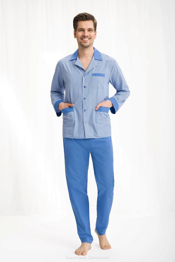 Piżama męska z tkaniny LUNA kod 780 - niebieska