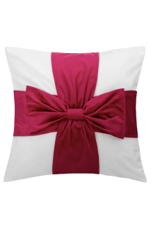 Poszewka dekoracyjna świąteczna 45x45 Christmas Bow welurowa biała z czerwoną kokardą