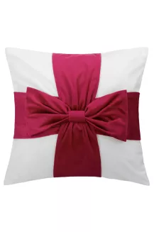 Poszewka dekoracyjna świąteczna 45x45 Christmas Bow welurowa biała z czerwoną kokardą
