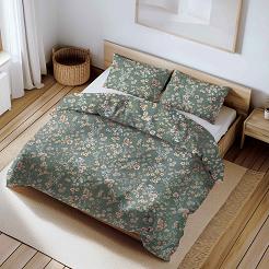 Pościel bawełniana 160x200 zielona beżowa brązowa kwiaty vintage