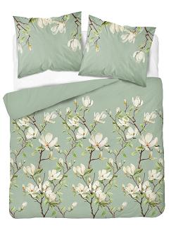 Pościel satynowa 160x200 Detexpol szałwiowa kwitnące magnolie