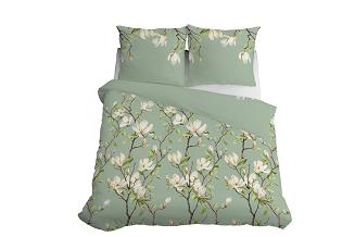 Pościel satynowa 160x200 Detexpol szałwiowa kwitnące magnolie