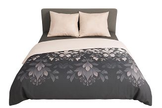 Komplet pościeli KELLY z bawełny satynowej 220x200 jasnoróżowa grafitowa orientalny roślinny nadruk