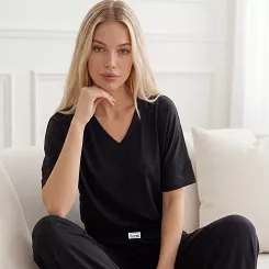 Piżama damska LUNA kod 1314 czarna spodnie z rozcięciem