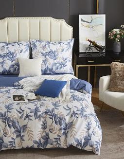 Biała Pościel w Liście Satyna Bawełniana 220x200 Y014