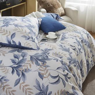 Biała Pościel w Liście Satyna Bawełniana 220x200 Y014